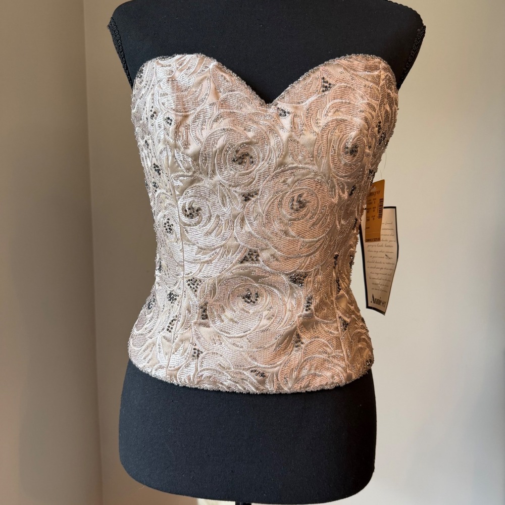 Vintage Y2K Zola Evening Beaded Floral Corset Bustier Top Champagne 6 NWT